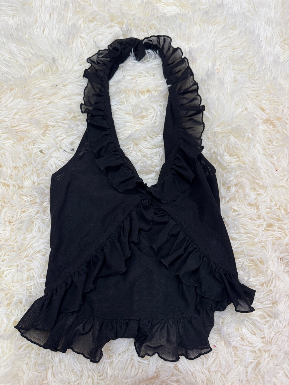 PEPPERMAYO BLACK TANYA MESH FRILL TOP